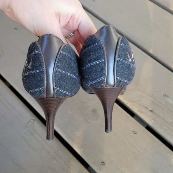 Vintage 90s y2k Floral Embroidered Pinstripe Bow Stiletto Lolita Girlie Heels - Picture 5 of 8